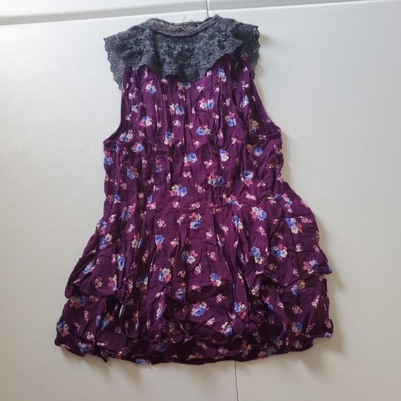 Free People Y2K Top Women 2 Purple Floral Lace Trim Boho Sleeveless Fairy Grunge - Picture 4 of 9